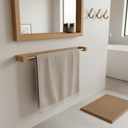 Oak towel hanger with stainless steel rod
