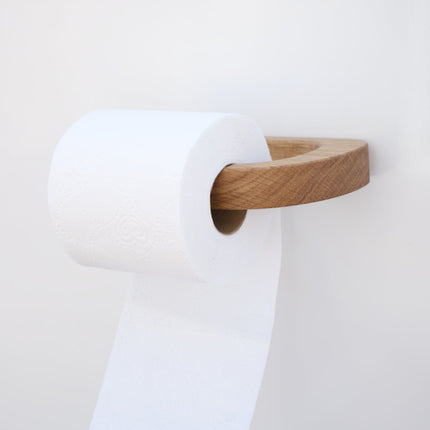 Oak Toilet Paper Holder – Self-Adhesive Loft Style | Solid Wood | No-Drill Installation