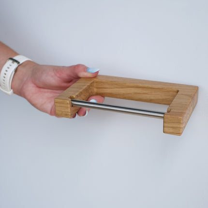 Toiletrulleholder i træ af eg og rustfrit stål – loftstil, minimalistisk, unik
