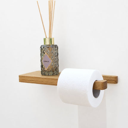 Dębowy Uchwyt na papier toaletowy z półką