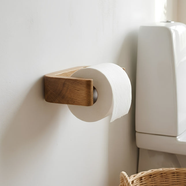 Suporte de madeira para papel higiénico — duas opções de montagem