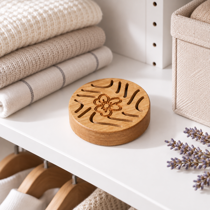 Diffuseur d'huiles essentielles en bois avec fleur gravée