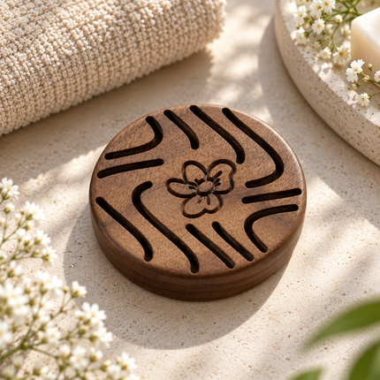 Diffuseur d'huiles essentielles en bois avec fleur gravée