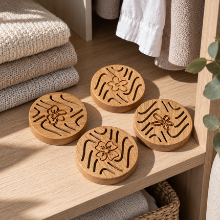 Diffuseur d'huiles essentielles en bois avec fleur gravée