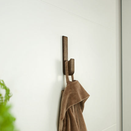Adhesive Walnut Wall Hook - Premium American Walnut No-Drill Hanger