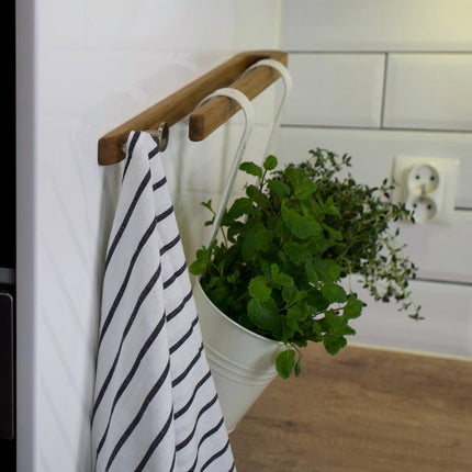 Minimalist Oak Wall Rack with Extra Hooks, Perfect for Any Kitchen or Bathroom, Modern oak towel rack, space saving design