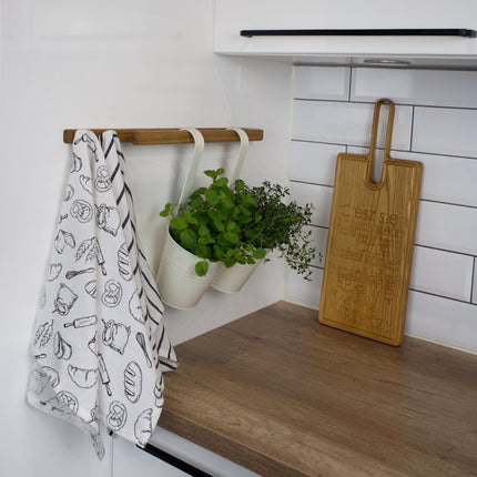 Minimalist Oak Wall Rack with Extra Hooks, Perfect for Any Kitchen or Bathroom, Modern oak towel rack, space saving design