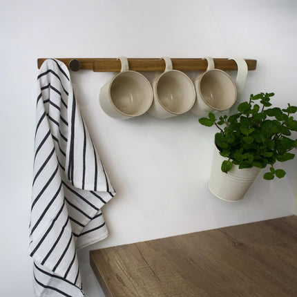 Minimalist Oak Wall Rack with Extra Hooks, Perfect for Any Kitchen or Bathroom, Modern oak towel rack, space saving design