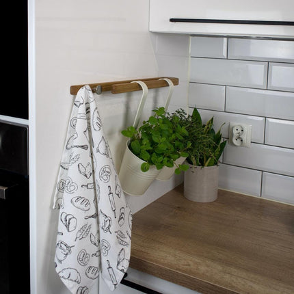 Minimalist Oak Wall Rack with Extra Hooks, Perfect for Any Kitchen or Bathroom, Modern oak towel rack, space saving design