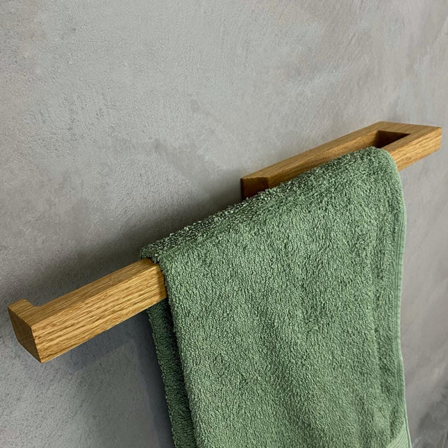 Minimalist Wooden Towel Holder, Oak Long Bath Towel Rack, Handmade Functional Bathroom Rack in Scandinavian style, New Home Gift,