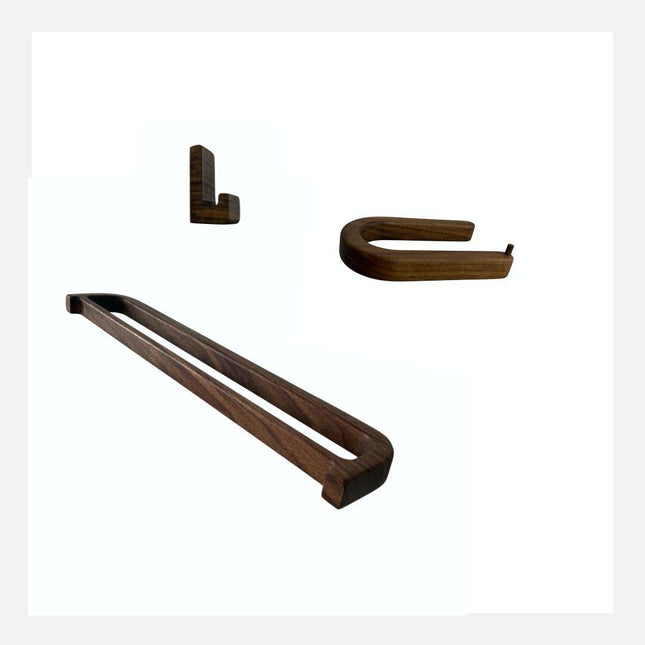 Handmade American walnut bathroom set of 3, wooden toilet paper holder, wooden towel holder, small towel hook,