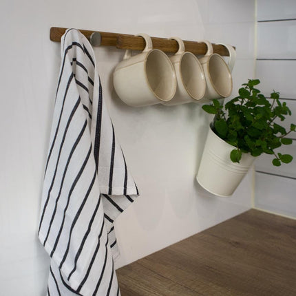 Minimalist Oak Wall Rack with Extra Hooks, Perfect for Any Kitchen or Bathroom, Modern oak towel rack, space saving design
