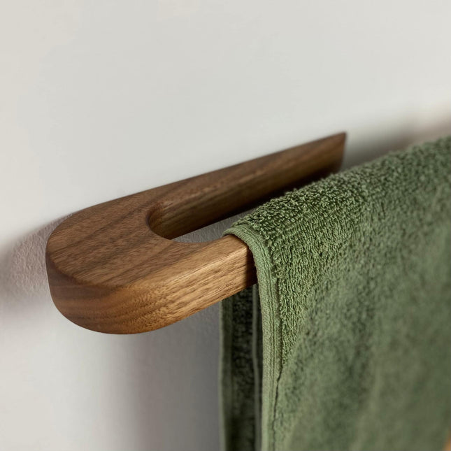 Minimalist Wooden Towel Holder, Walnut Long Bath Towel Rack, Handmade Functional Bathroom Rack in Scandinavian style, modern towel holder