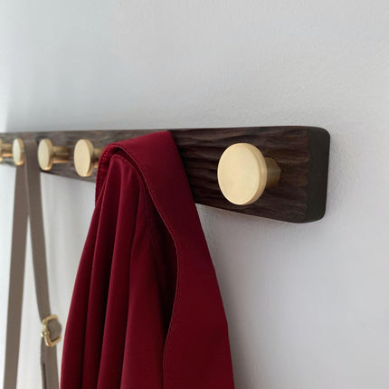 Handcrafted American Walnut Coat Rack with Brass Knobs, Stylish Entryway Organizer, Modern Wall-Mounted coat hanger,  Brass Accents