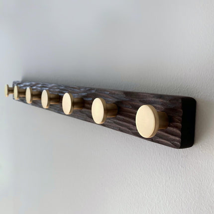 Handcrafted American Walnut Coat Rack with Brass Knobs, Stylish Entryway Organizer, Modern Wall-Mounted coat hanger,  Brass Accents