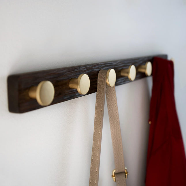 Handcrafted American Walnut Coat Rack with Brass Knobs, Stylish Entryway Organizer, Modern Wall-Mounted coat hanger,  Brass Accents
