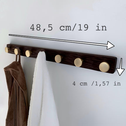 Handcrafted American Walnut Coat Rack with Brass Knobs, Stylish Entryway Organizer, Modern Wall-Mounted coat hanger,  Brass Accents
