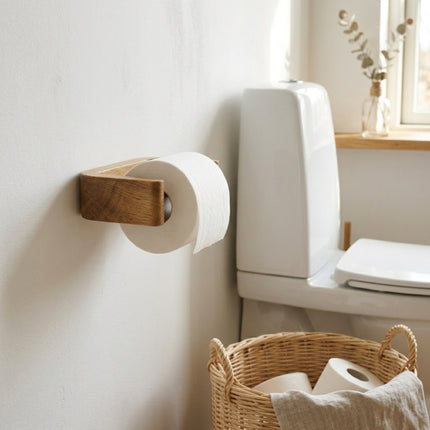Toiletpapirholder i træ – to monteringsmuligheder