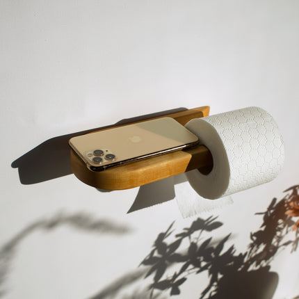 drewniany uchwyt na papier toaletowy, uchwyt na papier z półką, uchwyt na papier toaletowy rustykalny, minimalistyczny uchwyt na papier, uchwyt na papier do łazienki, 
