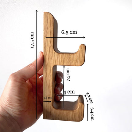 Cabide de parede em carvalho maciço | Suporte universal para auscultadores, relógio, casacos
