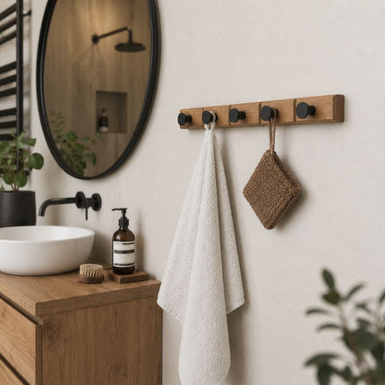 Functional wooden wall hook for hallway, bathroom - choice of knobs