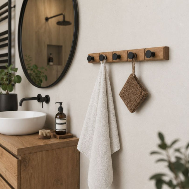 Wandhaken aus Holz für Flur oder Badezimmer – Auswahl an Knöpfen