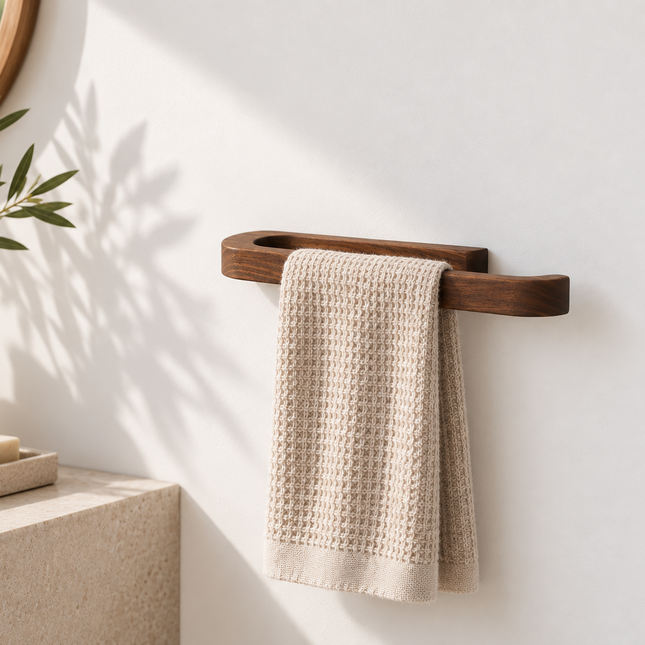 Porte-serviettes adhésif en bois pour petites serviettes et torchons – noyer américain